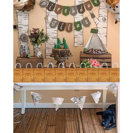 16 Pieces Camping Wood Grain Slice Goodie Bags for Camping Woodland Baby Shower Birthday Party Supplies,Rustic Wood Gift Snacks Treat Party Favors Bags with Handles for Kids Adults