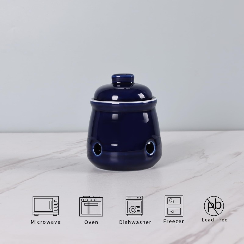 HAOTOP Ceramic Mini Garlic Keeper with Lid, Garlic Container Saver