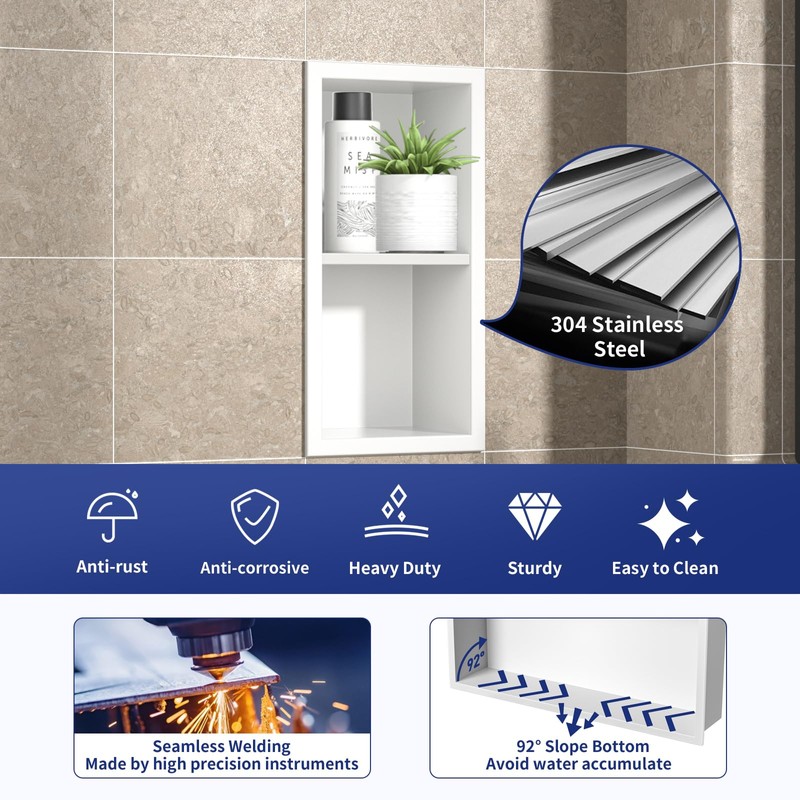 Bernkot Shower Niche, 304 Stainless Steel Shower Stool for Bathroom,