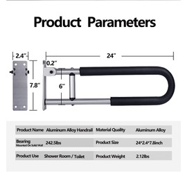 Tuntrol 23.6 inch Foldable Handrail Grab Bars, Wall Mounted Toilet Safety Support for Handicap Elderly Seniors Disabled, Shower Bathroom Accessories…