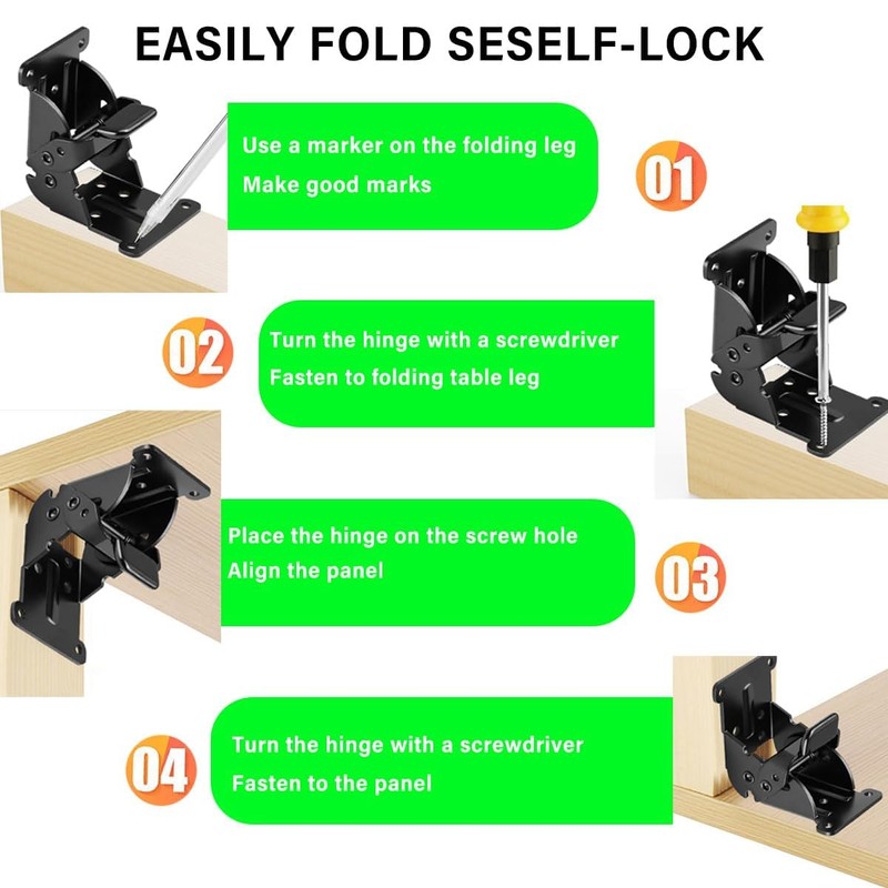 2 Pack Folding Brackets 0°-90°-180°, Heavy-Duty Folding Table Leg Brackets