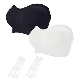 ZYQEXA Strapless Bras for Women - Wireless Comfortable Non-Slip Silicone Seamless Padded Bralette with Clear Straps Summer Breathable Bandeau Bra Tube Top Pack, XL