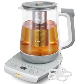 Health pot, office, household, multifunctional small glass electric kettle with Tea Infuser，Temperature Control，large 1.8 Liters of Capacity，Grey