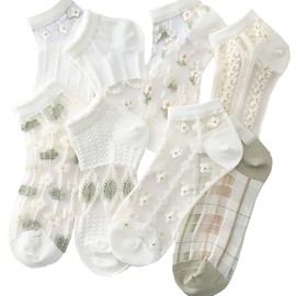 BXRJIE Women's Socks, Ankle Socks, Cute Socks, 6/8 Pair Set, Cotton, Women's, Lace, Thin, Breathable, Cotton, Socks, Stylish, Ankle Shoes, Sports, Indoor Socks Set, Pattern C 8-Disc Set-3