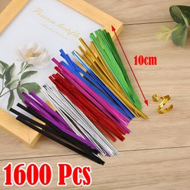 LHLZNB 1600 pcs Wire Twist Ties, Gift Wrapping Ties, Coloured Bag Ties Twists 4" Bread Ties for Bags, Foil Twist Ties Wire Ties for Bags Bakery Candy Coffee Bags, Goodie Bags (8 Color)