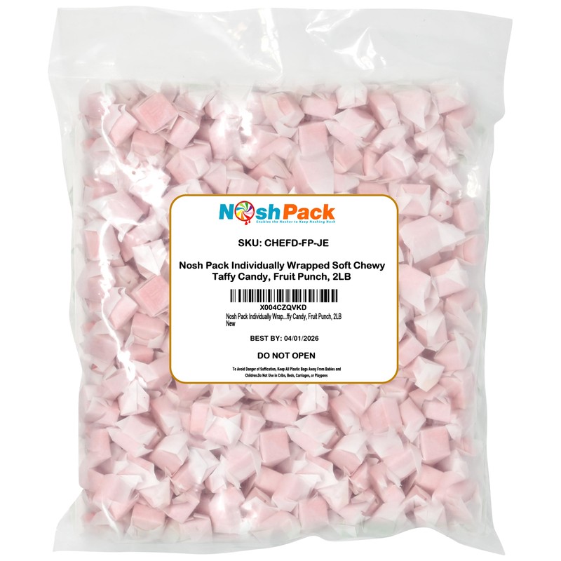 Nosh Pack Individually Wrapped Soft Chewy Taffy Candy, Fruit Punch,