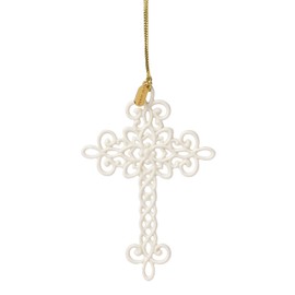 Lenox Ornament, 2025 Snow Fantasies Cross Ornament, Made from Porcelain with Gold Cord for Hanging, Christmas Tree Decorations, Winter Decorations, Christmas Decor, Cross Design (White, 1 Piece)