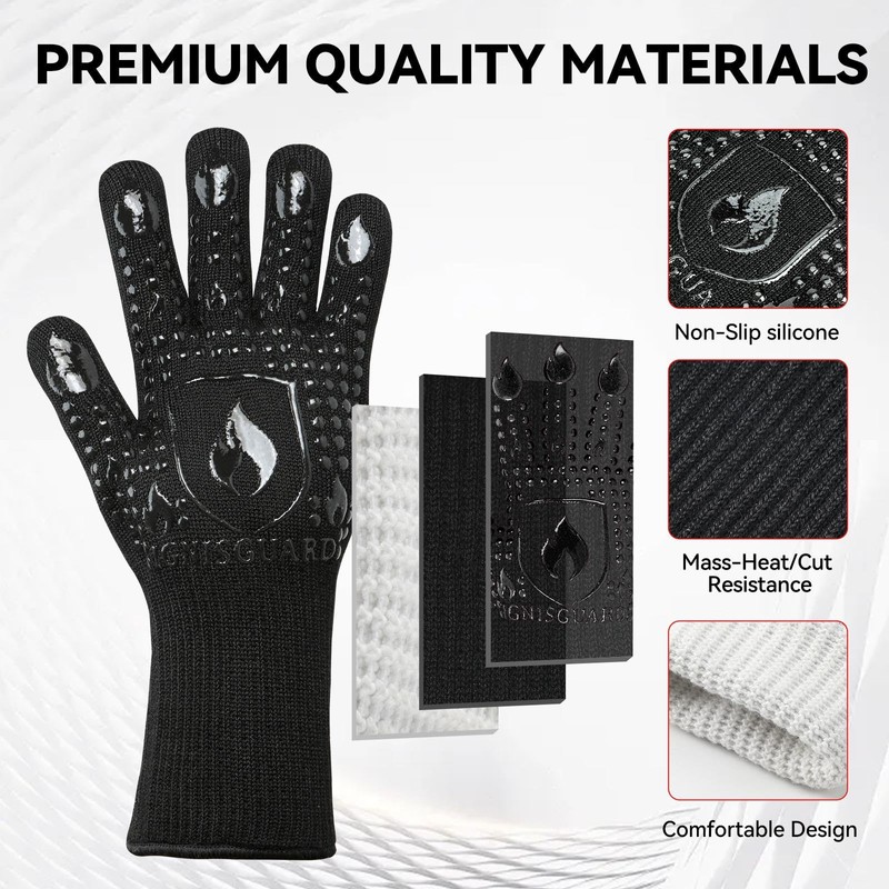 IGNISGUARD BBQ Grill Gloves, Oven Gloves, 1472°F Silicone Oven Mitts