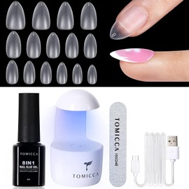 TOMICCA Nail Extension Kit, French Nail Tips and Glue Gel Kit, 240 PCS Short Almond Nail Tips with Portable Nail Lamp UV And 8 in1 Nail Glue,DIY Nail Art Tools Gel Nail Extension Kit