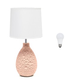 Simple Designs LT2003-PNK-LB 14.17" Textured Stucco Ceramic Oval Table Lamp with LED Bulb, Pink
