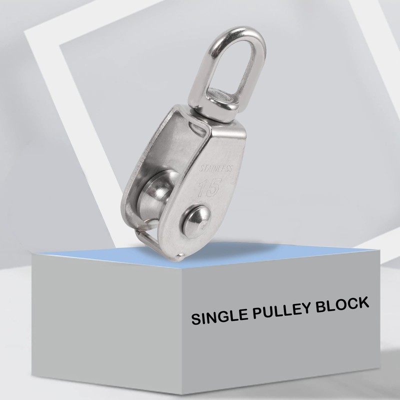 HARLUE 4PCS Single Pulley Block M15 Stainless Steel Small Pulley