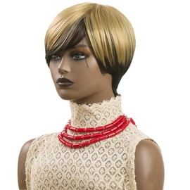 Pixie Wigs for Women Short Wigs for Black Women Black Brown Pixie Cut Wig Blonde Wigs with Bangs Straight Pixie Short Wigs (Black Brown Honey)
