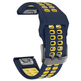 OVERSTEP Compatible with Garmin Fenix 7 Band, 22mm Easy-fit Sport Silicone Strap for Fenix 5/Fenix 5 Plus/Fenix 6/Fenix 6 Pro Smartwatch, Drak Blue Yellow