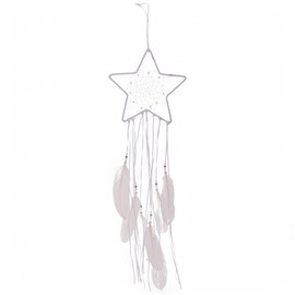 MIJOMA Dream Catcher Moon & Star in White - Magic Boho Decoration with Feathers for Gentle Dreams (1, Star)