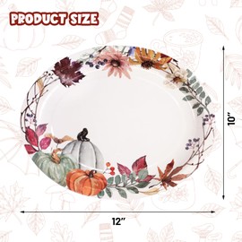 Fancy Land 24 Pcs Fall Pumpkin Oval Paper Plates 10” x 12” Thanksgiving Disposable Dinner Platters Heavy Duty Dinnerware Autumn Thanksgiving Party Supplies Decor