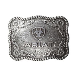 ARIAT Scalloped Logo Buckle with Twisted Rope Edge, Floral Scrolls, Filigree Detailing, 3 ¾" x 2 ¾"