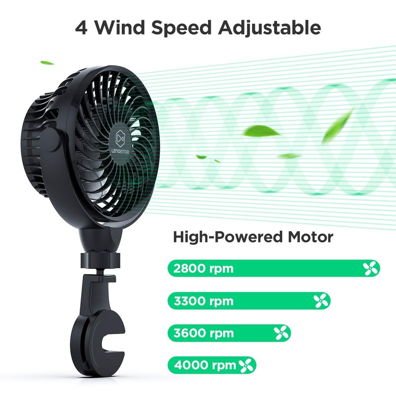 LEMOISTAR Car Fan, USB Powered Car Circulator with Multi-Directional Hook,