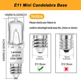 Lacnooe E11 Bulb, JDE11 120V 50W Halogen Light Bulbs, T4 Mini Candelabra Base, Dimmable 2700K Warm White, 4PCS E11 Light Bulb for Chandeliers, Candelabra, Ceiling Fan, Table Lamps, Cabinet Lighting