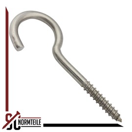 SC-Normteile SC9080 Screw Hooks with Wooden Thread – 6 x 100 mm – Pack of 5 – Wall Hooks | Clothes Line Hook | Curved | Rustproof - (Thread Length: 35 mm) - Made of A2 V2A Stainless Steel