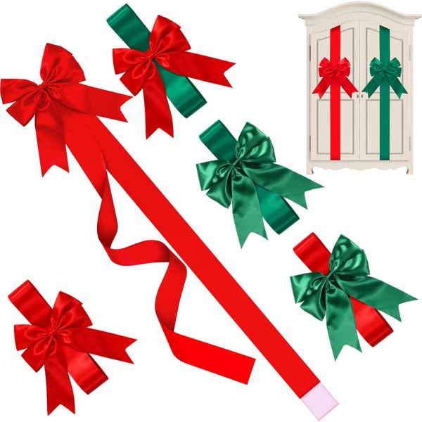 WILLBOND Christmas Cabinet Ribbons Bows Large Christmas Door Ribbon Cabinet Bows for Christmas Party Supplies (Red and Green,4 Pieces)