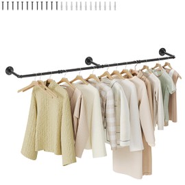RSFMAS Wall Mounted Clothes Rack, Industrial Pipe Clothing Rack 50 Inch Black, Wall Clothes Hanger for Bedroom, Cloakroom, Closet, Hallway, Boutique Display, Drying Racks Wall-Mount for Laundry