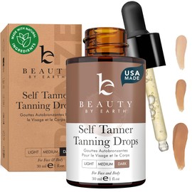 Beauty by Earth Self Tanning Drops for Face - USA Made with Organic & Natural Ingredients, Ultra Dark Face Tanning Drops to Add to Moisturizer, Self Tanner for Sunless Fake Tan & Natural Glow, Cruelty & Toxin Free