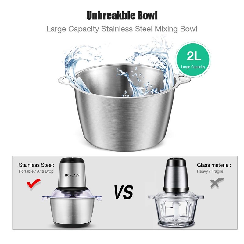 HOMEASY Meat Grinder Electric, Food Processor 2L Stainless Steel Meat