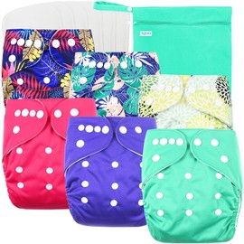 Leekalos Cloth Diapers Reusable for Boys and Girls, Baby Diaper Cloth with Inserts & Wet Bag One Size (Floral)