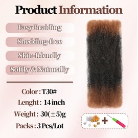 XIIMENALU Afro Kinky Curly Braiding Bulk Hair For Mini Twists Afro Kinkys Bulk Synthetic Hair Cuban Twist Hair Soft Locs Micro Spring Twist For Dreadlocks Loc Repair (t30#, 14inch)