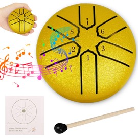 Steel Tongue Drum, 3 Inch 6 Tone Tongue Drum, Pan Percussion Instrument, Steel Tongue Drum, Steel Pan Tones Percussion Instrument, Handpan Steel with Beaters, Tongue Drum for Meditation Yoga Sound