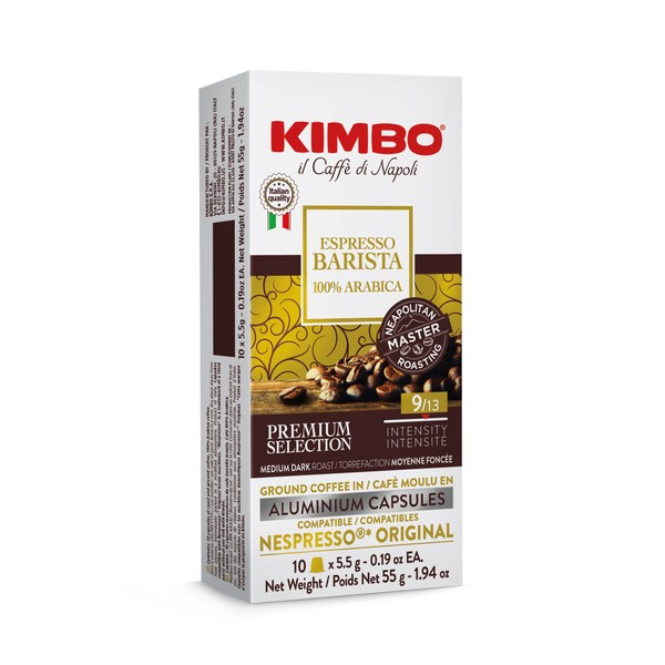 Kimbo 10 Count Espresso Barista Capsules in Aluminium - Smooth & Rich Italian Roast for Nespresso