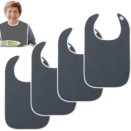 Ruayia Pack of 4 Practical Bibs for Adults & Seniors - Adjustable, Washable & Reusable, Unisex Dress Protector for Food, Comfortable Aprons for Mother & Dad (Grey)