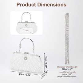 DTGN Evening Bags Clutch Purses for Women Formal, Bridal Purses Pearl Handbags Shoulder Bag with Chain for Women Formal Wedding Club Party Beige