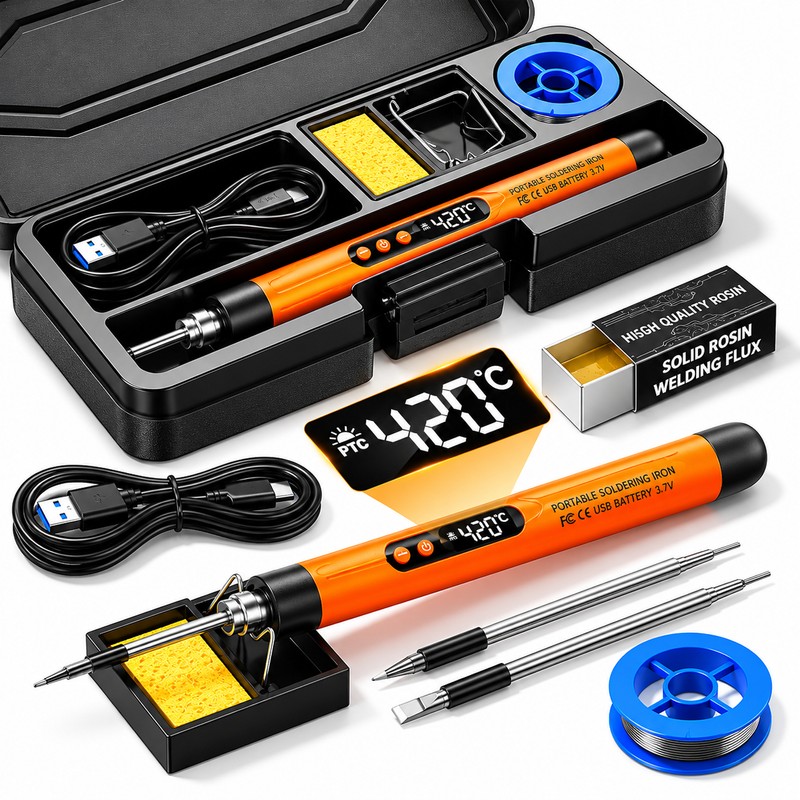 Cordless Soldering Iron Kit for Electronics Repair – Adjustable 300–450°C