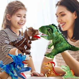 DDEMSMOE Dinosaur Hand Puppets 11.8 Inch Plush Stuffed Animals with Open Movable Mouth, Interactive Toy Storytelling Gift for Girls and Boys:_Tyrannosaurus rex