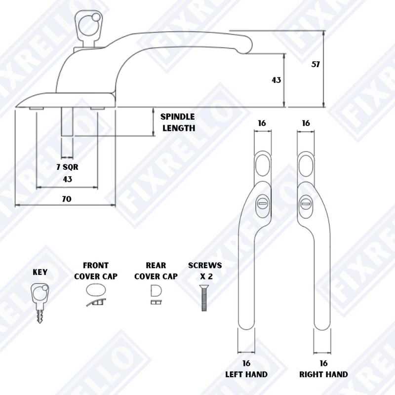 FixRello Window Handle 40mm Spindle - Offset Right-Handed espag Inline