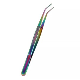 ODM Titanium Rainbow Color Stainless Steel Tweezers, with Curved Serrated Tip
