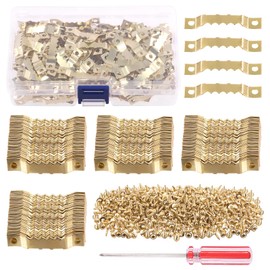 Swpeet 600Pcs Sawtooth Picture Frame Hanging Hangers Double Hole with Screws and Screwdriver, for Home Decoration Creative Picture Frame Hanging (Gold)