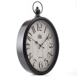 Musaoz Oval Large Wall Clock Silent Non-Ticking Metal Battery Operated Retro Wall Clock Antique Design Rustic Vintage Style Decor Wall Clock for Living Room Kitchen Farmhouse 16 inch (black, 16inches)