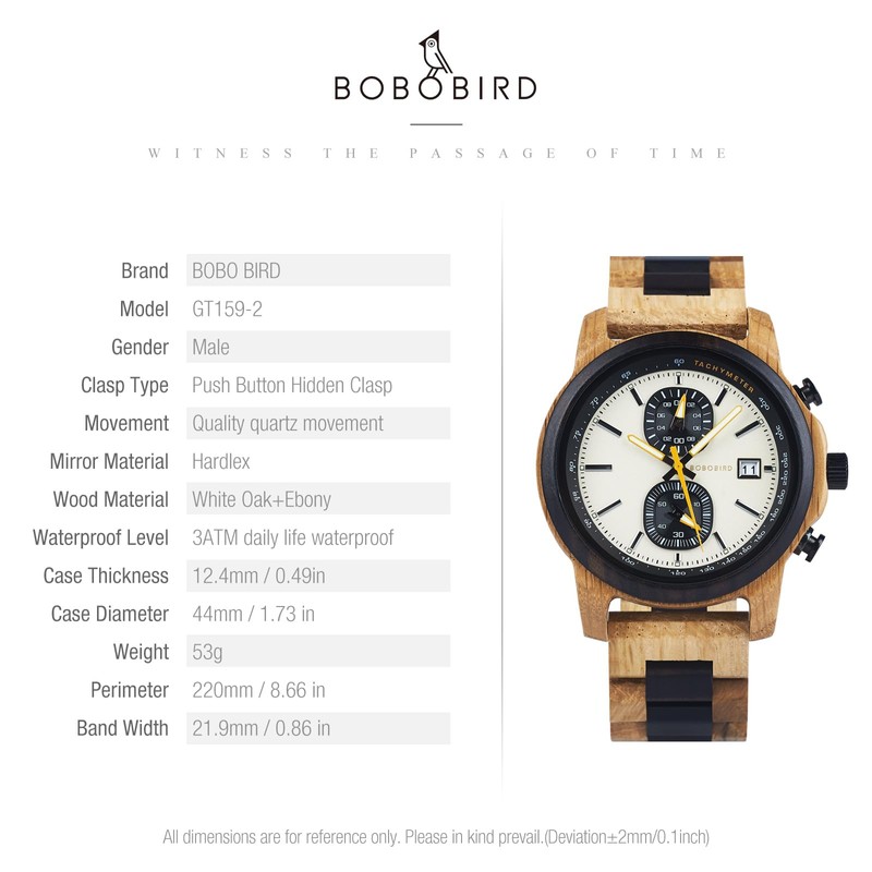 2win Wooden Watch for Men Luxury Chronograph Military Quartz Wrist