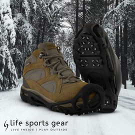 LIFE-SPORTS GEAR Grip Ice Cleats for Boots and Shoes, 28 Steel Cleats per Foot for a Great Traction on Ice and Snow with 10 Rubber stabilizers, Easy to Put On and Off