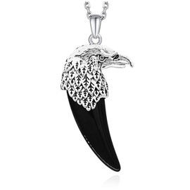 Wolf Teeth Necklace for Men, Stainless Steel Eagle Pendant Necklace with 17"Chain, Vintage Hawk Eagle Head Pendant, Acrylic Necklace, Silver Metal Alloy Chain, Viking Animal Necklace Jewelry for Men