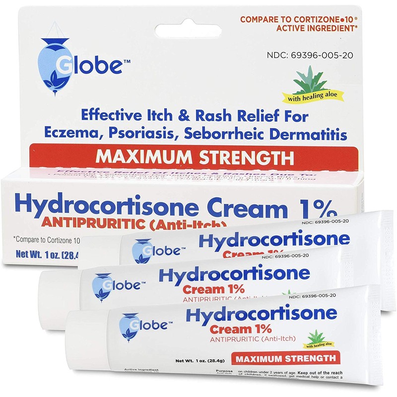 (3 Pack) Globe Hydrocortisone Maximum Strength Cream 1% w/Aloe, Anti-Itch
