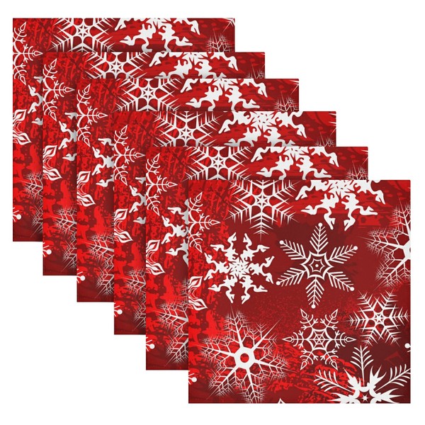 Christmas Cloth Napkin Christmas Red Pattern With Snowflakes Flower Cloth Napkin Set of 6 Washable Reusable Polyester Table Napkins for Family Dinner, Party