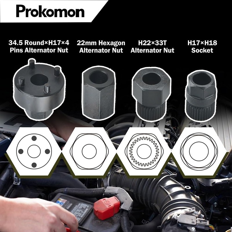 Prokomon 13 Pieces Alternator Pulley Tool Kit; Alternator Pulley Removal