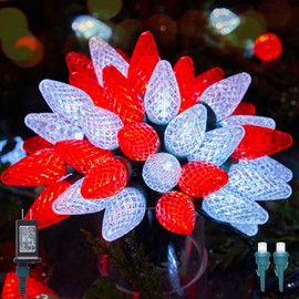 C9 LED Christmas Lights Outdoor, 81 Feet 100 LED String With Timer & 8 Light Mode, Waterproof Commercial Grade Christmas Tree for Outside Indoor Roofline Patio, Red & Pure White 2 Pack