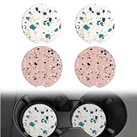 4 Pcs Absorbent Ceramic Car Cup Holder Coasters, White and Pink, 2.56 Inch Diameter