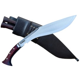 Gurkha World War I Historical Kukri Knife Panawal full Tang 10.5 IN Fixed Blade Khukuri, Black Leather Sheath & 2 Small Knives - Hand-Hammered In Nepal