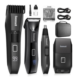 Soonsell Manscape Beard Trimmer for Men,Ball Shaver,Nose Hair Clippers,Electric Razor,Hair Clippers for Men,4 IN1 Men's Grooming Kit,LED Display,Waterproof,Wet/Dry Trimmer