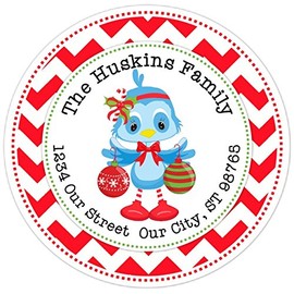Christmas Address Stickers, CUSTOMIZED Sweet Blue Bird Christmas Labels, 2.5 inch round (24 count)